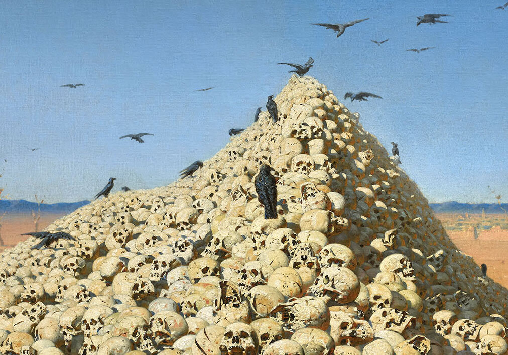 Who built the pyramids out of skulls?